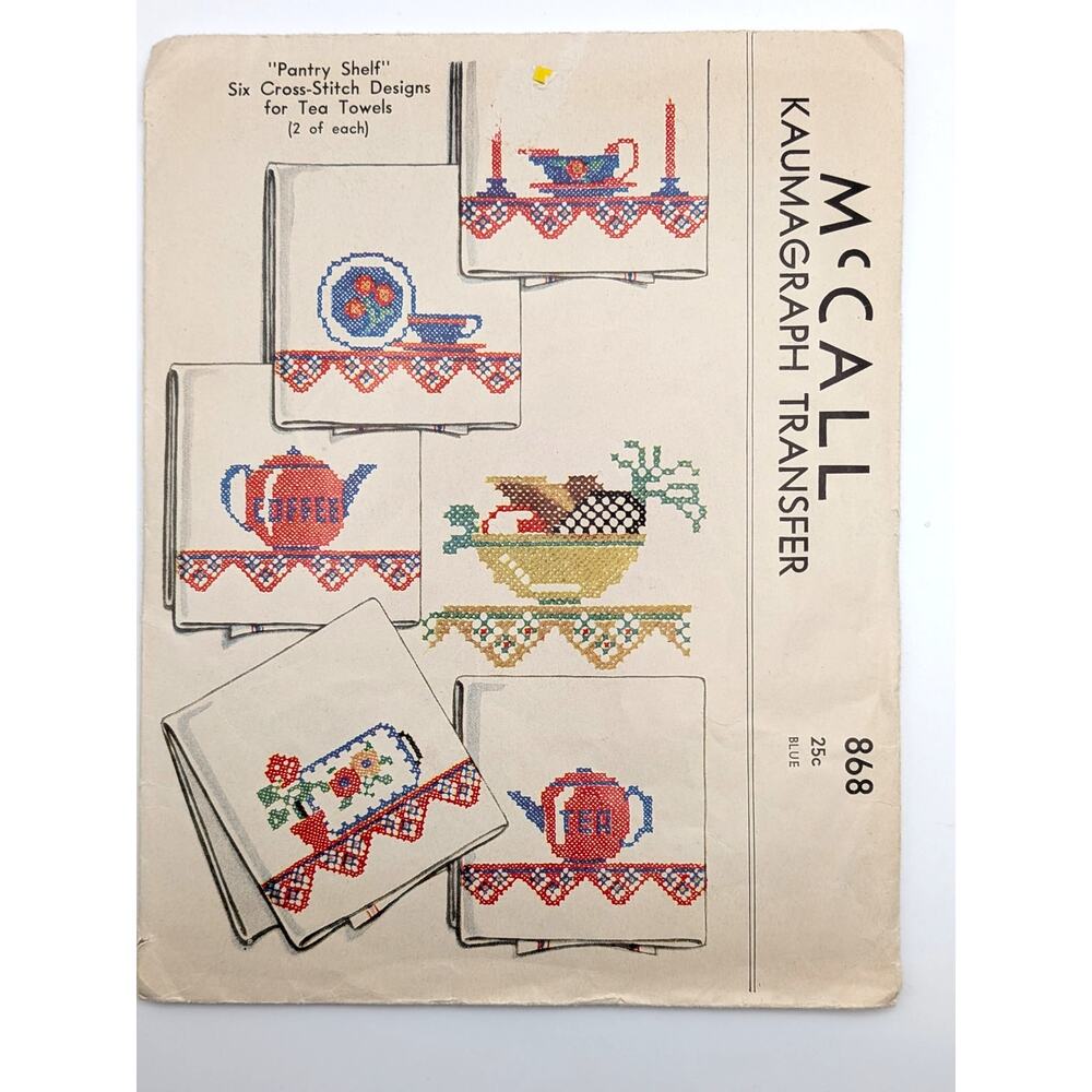 MCCALL 868 Pantry Shelf Tea Towel Cross Stitch Transfer Vintage 1941 FF